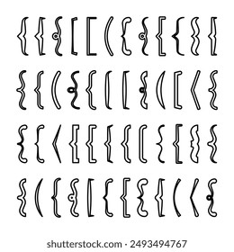Text brackets collection, black quotation box. Curly, square and corner parentheses. Vintage typographical symbol, calligraphic quote frame. Doodle, lettering element. Vector illustration