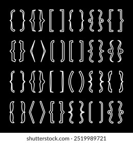 Text brackets collection, black quotation box. Curly, square and corner parentheses. Vintage typographical symbol, calligraphic quote frame. Doodle, lettering element. Vector illustration