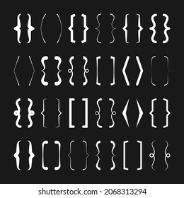 Text brackets collection, white quotation box. Curly, square and corner parentheses. Vintage typographical symbol, calligraphic quote frame. Doodle, lettering element. Vector illustration.