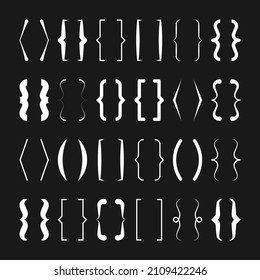 Text brackets collection, white quotation box. Curly, square and corner parentheses. Vintage typographical symbol, calligraphic quote frame. Doodle, lettering element. Vector illustration.