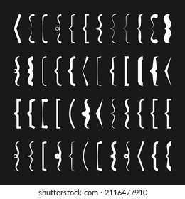 Text brackets collection, white quotation box. Curly, square and corner parentheses. Vintage typographical symbol, calligraphic quote frame. Doodle, lettering element. Vector illustration.