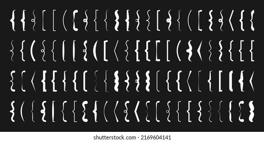 Text brackets collection, white quotation box. Curly, square and corner parentheses. Vintage typographical symbol, calligraphic quote frame. Doodle, lettering element. Vector illustration.