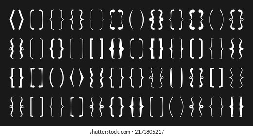 Text brackets collection, white quotation box. Curly, square and corner parentheses. Vintage typographical symbol, calligraphic quote frame. Doodle, lettering element. Vector illustration.