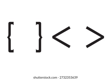 Text brackets icon set. Black quotation marks. Curly braces, double symmetric and angle. Vintage typographic symbol calligraphic quote frame. Doodle, element lettering. Vector for punctuation maths.