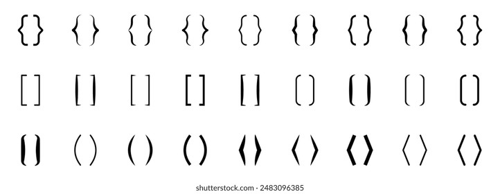 Text brackets set. Bracket icons different shapes. Brackets boxes for texting quote. Quote box frame. Parenthesis icons. Vector illustration.