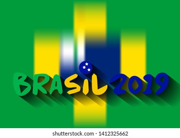 text brasil 2019 vector banner isolated. Championship Conmebol Copa America 2019 in Brazil. Brazilian flag concept background