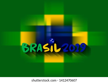 text brasil 2019 vector banner isolated. Championship Conmebol Copa America 2019 in Brazil. Brazilian flag concept background