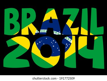 Text Brazil 2014 over brazilian flag with clipping mask, over black background