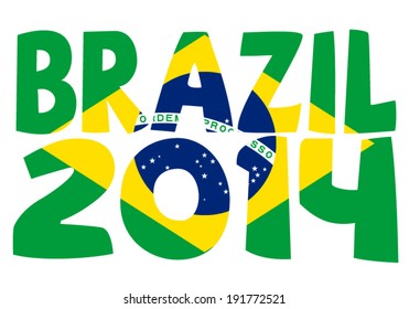 Text Brazil 2014 over brazilian flag with clipping mask, over white background