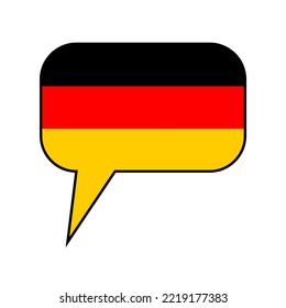 A text bubble in the colors of the German flag. "Speak German" concept.