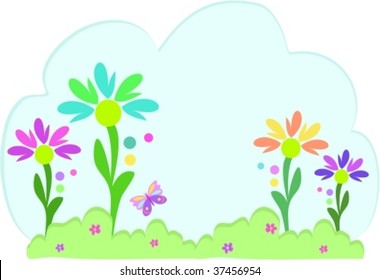 Text Bubble with Flower Garden Vector