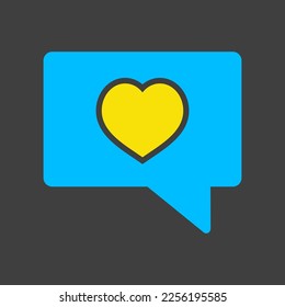 Text bubble with heart glyph on dark background icon. Valentines day symbol. Vector illustration, romance elements. Sticker, patch, badge, card for marriage, wedding
