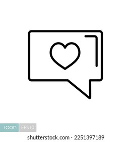 Text bubble with heart icon. Valentines day symbol. Vector illustration, romance elements. Sticker, patch, badge, card for marriage, wedding