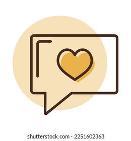 Burbuja de texto con icono cardíaco. Símbolo del día de San Valentín. Ilustración vectorial, elementos románticos. Pegatina, parche, insignia, tarjeta para matrimonio, boda
