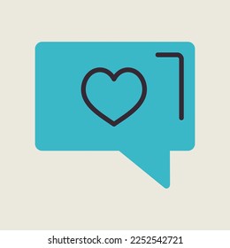 Burbuja de texto con icono cardíaco. Símbolo del día de San Valentín. Ilustración vectorial, elementos románticos. Pegatina, parche, insignia, tarjeta para matrimonio, boda