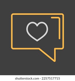 Text bubble with heart on dark background icon. Valentines day symbol. Vector illustration, romance elements. Sticker, patch, badge, card for marriage, wedding
