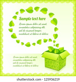 Text bubble made from foliage with green box of leaves