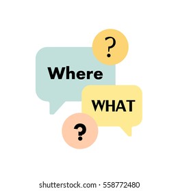 Text bubble with question mark flat illustration in pastel colors, template with question marks