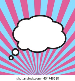 Text bubble template isolated over pink and blue rays background