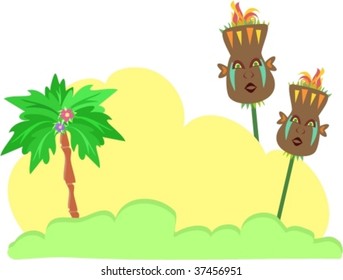 Text Bubble with Two Tiki Torches Vector