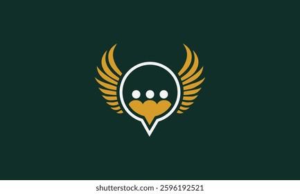 Text bubble with wings community logo design