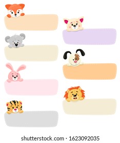 Text bubbles with cute animal faces. Vector isolates in cartoon flat style. White background.