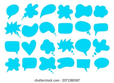 Text bubbles, vector illustrations. Set of bubble templates for text messages with different shapes. Colorful cartoon stickers isolated on the white background. Hand drawn text speech form templates.