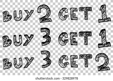 Text Buy two Get one, at transparent effect background
