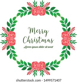 Text calligraphic merry christmas, with ornate of green leafy flower frame. Vector