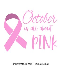 Text caption slogan october is all about pink quote. Tape