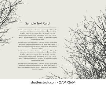 Text card design with trees and tree brunches silhouettes