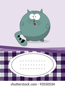 Text card with fat cat, cartoon style character