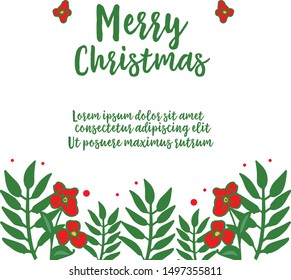 Text card merry christmas with ornate element of green leafy flower frame. Vector