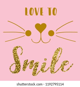 text cat heart gold glitter tee illustration art vector 