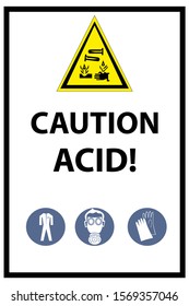Text "Caution Acid". Vector illustration.Signs
