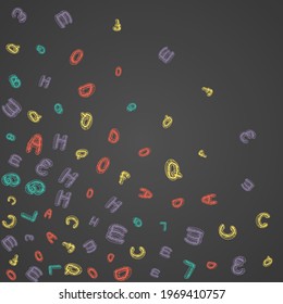 Text Chalkboard Vector Black Background. Drawn Graphic Art. Education Chalk School Board Sketch. Educate Backdrop.