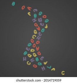 Text Chalkboard Vector Black Background. Alphabet Graphic Type. Stylized Chalk Blackboard Cover. Educate Typography.