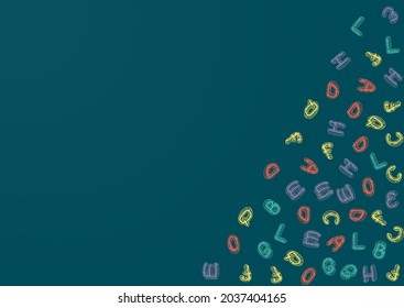 Text Chalkboard Vector Green Background. Letter Writing Art. Graphic Alphabet Blackboard Illustration. Educate Design.