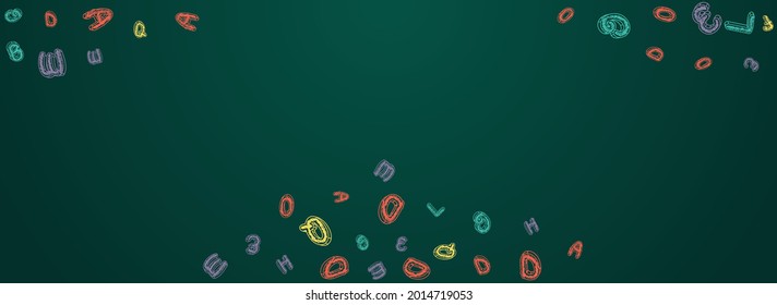 Text Chalkboard Vector Panoramic Background. Chalk Stylized Type. Decorative Abc Blackboard Typography. Writing Sketch.