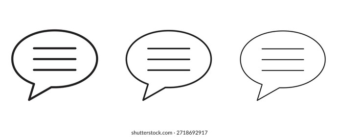 Ícone de bate-papo de texto logotipo conjunto de pictogramas preto. delineamento de linha fina arte.