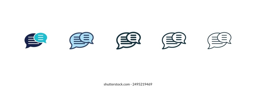 Text chat vector icon set black filled and outlined style.