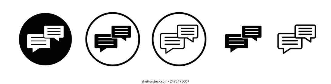 Text chat vector icon set in black and white color.