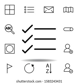 text, check mark icon. 