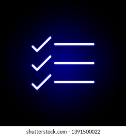 text, check mark icon in neon style. Can be used for web, logo, mobile app, UI, UX