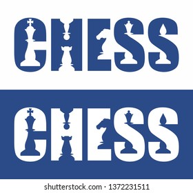 Text - CHESS with spaces in the form of chess pieces. Vector illustration isolated on white.