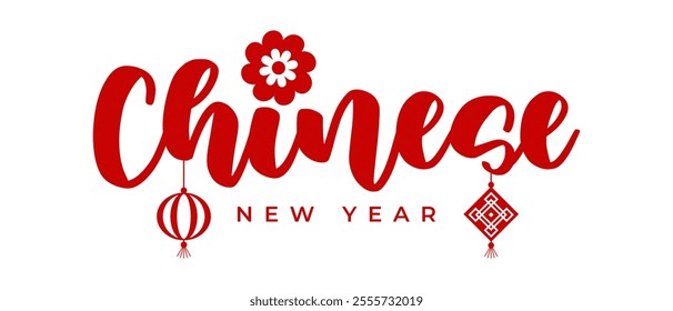 text Chinese New Year red color design vector on white background