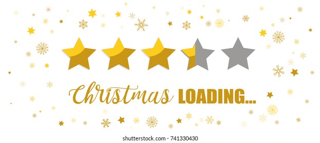 Text christmas loading with golden snowflakes and stars on the white background. Eps 10 vector file.