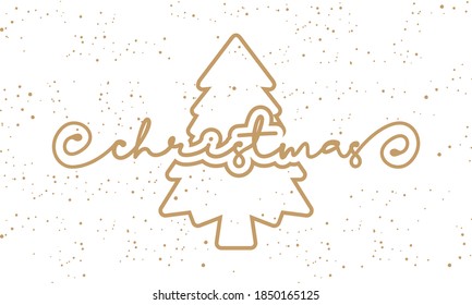 navidad de texto con pino y puntos de nieve fondo de tarjeta de color dorado