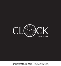 text clock logo vector illustration, negative space clock logo