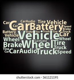Text cloud. Car wordcloud. Typography concept. Vector illustration.